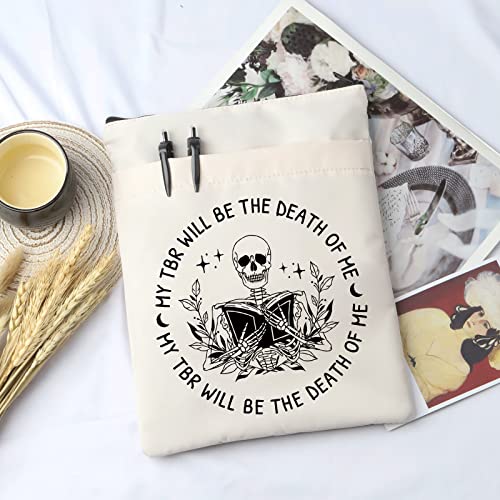 G2TUP My T-B-R Book Will Be The Death of Me Book Sleeve Book Lover Book Covers Bookish Gift Skeleton Book Zipper Book Protector to Be Read Halloween Gift (Be The Death of Me BS)