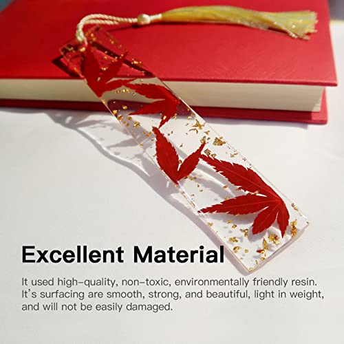 Dried Flower Bookmark, Maple Leaf Resin Bookmark for Women Men Transparent Bookmark Nature Bookmark Real Flower Bookmark Cute Bookmark for Teacher Students Kids Friend Gift for Book Lover