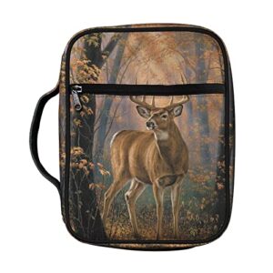 fkelyi forest camo deer hunting bible cover book case,carrying bible protective church bag with handle and zipper pocket