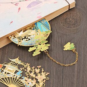 SDUSEIO 2 Pieces Chinese Style Bookmark Creative Metal Hollow Brass Bookmark Vintage Exquisite Gift Bookmark with Metal Pendant for Birthday Present