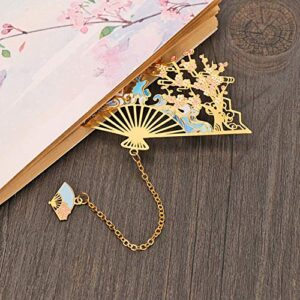 SDUSEIO 2 Pieces Chinese Style Bookmark Creative Metal Hollow Brass Bookmark Vintage Exquisite Gift Bookmark with Metal Pendant for Birthday Present