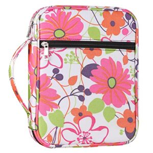 floral bible cover, carrying book case church bag bible protective with handle and zippered pocket, for men women father kids 10.4″ x7.8″x2.2″