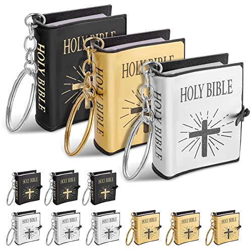 Prasacco 12 Pcs Mini Bible Keychain, Pocket Bible Tiny Bible Verse Keychain Miniature Bible Church Gifts