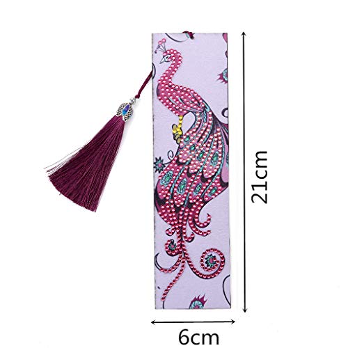 Peacock Diamond Painting Bookmark - pigpigboss DIY Bookmark Diamond Painting Set Flower Peacock Diamond Painting Bookmark with Tassel Crystal Diamond Dots Bookmark Art for Adult Children (21 x 6 cm)