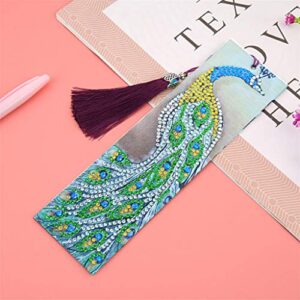 Peacock Diamond Painting Bookmark - pigpigboss DIY Bookmark Diamond Painting Set Flower Peacock Diamond Painting Bookmark with Tassel Crystal Diamond Dots Bookmark Art for Adult Children (21 x 6 cm)