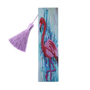 diy special shaped bookmarks diamond painting birds leather tassel flamingo diamond art bookmark kit for adults and kids(size:8.27x2.37″)