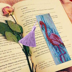 DIY Special Shaped Bookmarks Diamond Painting Birds Leather Tassel Flamingo Diamond Art Bookmark kit for Adults and Kids(Size:8.27X2.37")