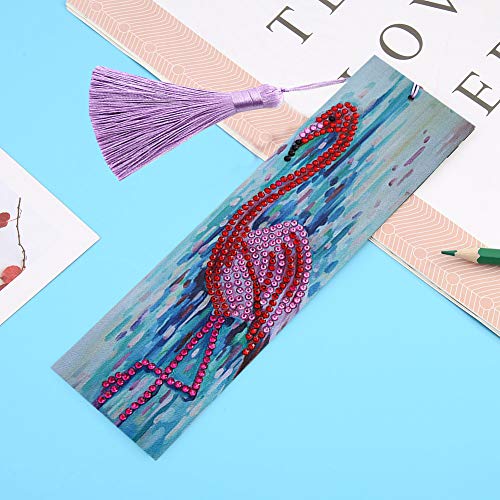 DIY Special Shaped Bookmarks Diamond Painting Birds Leather Tassel Flamingo Diamond Art Bookmark kit for Adults and Kids(Size:8.27X2.37")