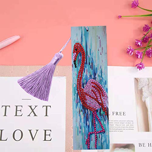 DIY Special Shaped Bookmarks Diamond Painting Birds Leather Tassel Flamingo Diamond Art Bookmark kit for Adults and Kids(Size:8.27X2.37")