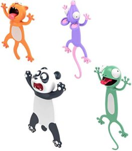 4 pcs 3d cartoon animal bookmark,wacky bookmark palz – more fun reading,novelty funny animals reading bookmark cute bookmarks squashed animals stationery (cat + panda + mouse + gecko)