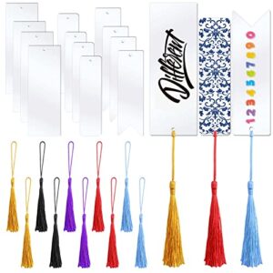 15pcs 3 styles blank acrylic bookmarks clear rectangle book markers custom bookmarks blanks with 15pcs 5 colors mini tassels for diy notebook classroom projects and present tags