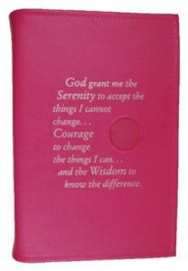culver enterprises alcoholics anonymous aa big book large print cover serenity prayer medallion holder pink