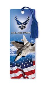 dimension 9 3d lenticular bookmark with tassel, u.s. air force featuring f-22 raptor fighter jet and american flag (lbm033)