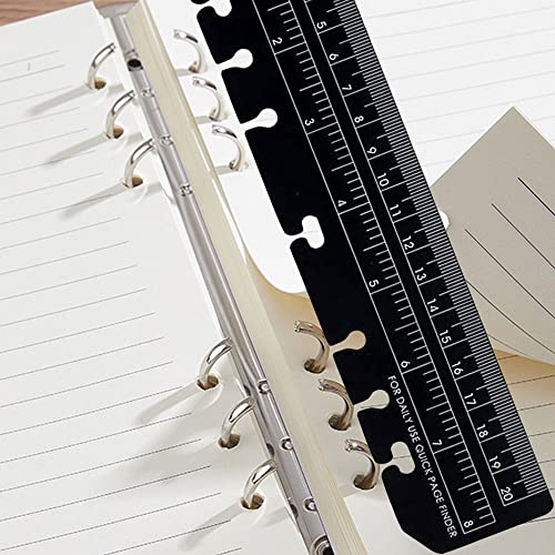 4 Pieces Black A5 Ruler Plastic Page Marker Ruler 6-Ring Notebook Binder Ruler for Journal Magazine Notebook Handbook Bookmarks