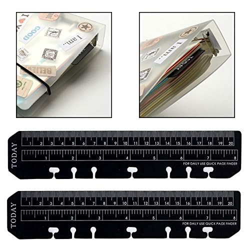 4 Pieces Black A5 Ruler Plastic Page Marker Ruler 6-Ring Notebook Binder Ruler for Journal Magazine Notebook Handbook Bookmarks