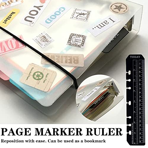 4 Pieces Black A5 Ruler Plastic Page Marker Ruler 6-Ring Notebook Binder Ruler for Journal Magazine Notebook Handbook Bookmarks