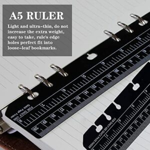 4 Pieces Black A5 Ruler Plastic Page Marker Ruler 6-Ring Notebook Binder Ruler for Journal Magazine Notebook Handbook Bookmarks