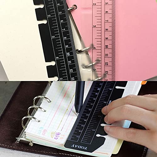 4 Pieces Black A5 Ruler Plastic Page Marker Ruler 6-Ring Notebook Binder Ruler for Journal Magazine Notebook Handbook Bookmarks