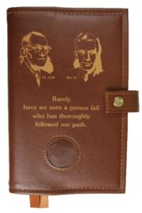 bill & bob double alcoholics anonymous aa big book & 12 steps & 12 traditions book cover medallion holder brown