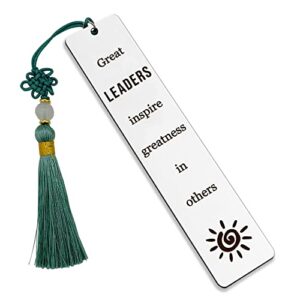 Warehouse No.9 Great Leaders Inspire Greatness in Others Metal Bookmark with Tassel for Women Men Boss Coworker Manager Mentor Supervisor Retirement Promotion Christmas Birthday Gifts