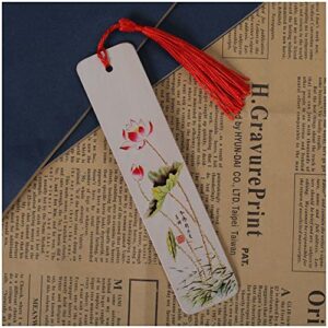 MOUTTOM Wooden Bookmark Handmade Book Mark Unique Personalized Flower Tassle Readers Lovers Club Gifts (Lotus)