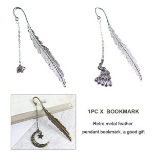 iayokocc Creative Metal Feather Bookmark, Classical Bookmarks with Pendant for Women, Kids, Teens Girls, Readers and Book Lovers.(Stars and Moon)