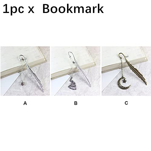 iayokocc Creative Metal Feather Bookmark, Classical Bookmarks with Pendant for Women, Kids, Teens Girls, Readers and Book Lovers.(Stars and Moon)