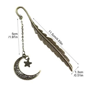 iayokocc Creative Metal Feather Bookmark, Classical Bookmarks with Pendant for Women, Kids, Teens Girls, Readers and Book Lovers.(Stars and Moon)