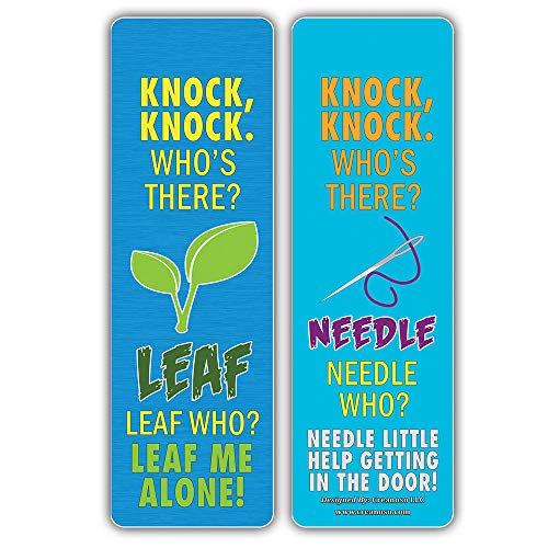 Creanoso Funny Knock-Knock Jokes Puns Bookmarks (30-Pack) – Unique Stocking Stuffers Gifts for Boys & Girls, Unisex Adults – Cool Book Page Clippers Collection Set for Knock-Knock – Awesome Giveaways