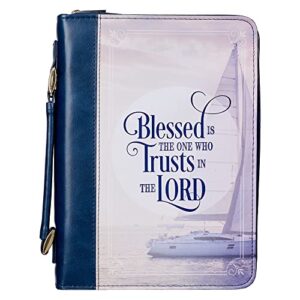 christian art gifts classic faux leather bible cover for women: blessed is the one who trusts – jeremiah 17:7 inspirational bible verse, creamy beige, medium