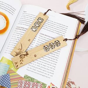 4PCS Chinese Style Retro Rectangular Bookmarks with Tassels Plum Blossom Orchid Bamboo Chrysanthemum Wooden Bookmakers Vintage Reading Page Markers for Readers