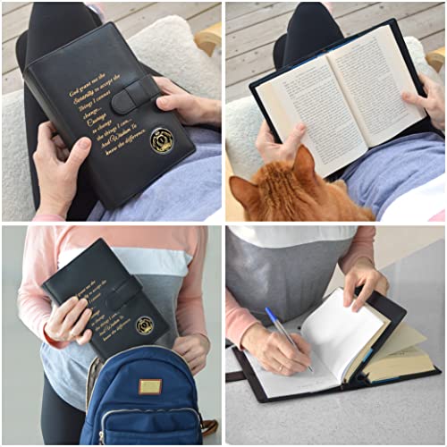 Genuine Leather Double AA Big Book Cover & 12 Steps & 12 Traditions | Medallion Holder | by Galileo | Perfect Gift | Alcoholics Anonymous (Genuine Leather, Black/Serenity Prayer)