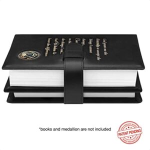 Genuine Leather Double AA Big Book Cover & 12 Steps & 12 Traditions | Medallion Holder | by Galileo | Perfect Gift | Alcoholics Anonymous (Genuine Leather, Black/Serenity Prayer)