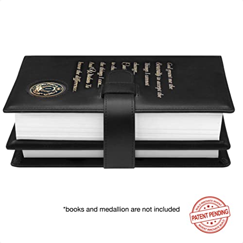 Genuine Leather Double AA Big Book Cover & 12 Steps & 12 Traditions | Medallion Holder | by Galileo | Perfect Gift | Alcoholics Anonymous (Genuine Leather, Black/Serenity Prayer)