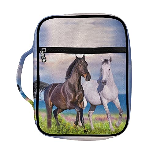 Boatee Running Horse Painting Bible Covers for Women, Bible Case Men Kids Bible Bag Book Covers Scripture Carrying Case with Handle Zip Pocket