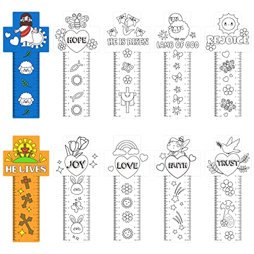 X1zuue 70Pcs Christian Religious Color Your Own Bookmarks DIY Coloring Blank Bookmark Ruler Jesus Cross Measuring Ruler for Party Sunday School Favors Classroom Student Rewards Goodie Basket Fillers