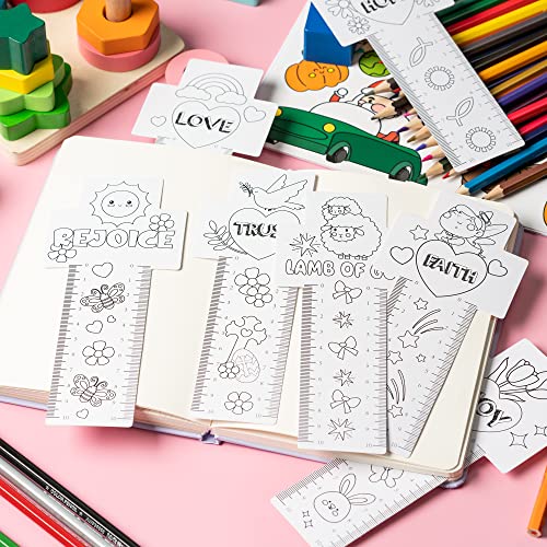 X1zuue 70Pcs Christian Religious Color Your Own Bookmarks DIY Coloring Blank Bookmark Ruler Jesus Cross Measuring Ruler for Party Sunday School Favors Classroom Student Rewards Goodie Basket Fillers