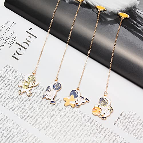 4 Pcs Metal Bookmark with Pendant Tassel Students Astronaut Brass Book Marks Girls Gift for Kids Children Teachers Girlfriend Book Lovers Lady (Astronaut)