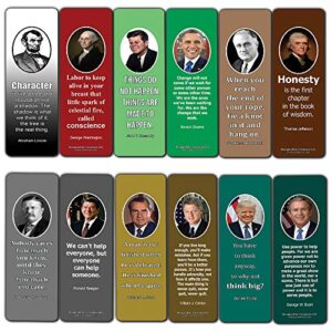 creanoso president quotes bookmarks (12-pack) – premium designs bulk assorted bookmarker cards pack – awesome history school lesson learning collection set – presidential sayings page marker