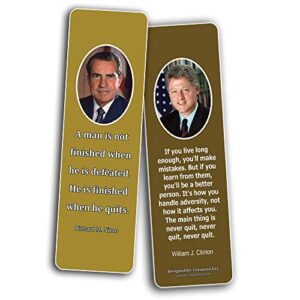 Creanoso President Quotes Bookmarks (12-Pack) – Premium Designs Bulk Assorted Bookmarker Cards Pack – Awesome History School Lesson Learning Collection Set – Presidential Sayings Page Marker