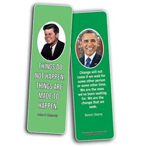 Creanoso President Quotes Bookmarks (12-Pack) – Premium Designs Bulk Assorted Bookmarker Cards Pack – Awesome History School Lesson Learning Collection Set – Presidential Sayings Page Marker