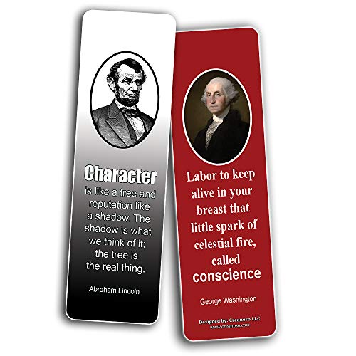 Creanoso President Quotes Bookmarks (12-Pack) – Premium Designs Bulk Assorted Bookmarker Cards Pack – Awesome History School Lesson Learning Collection Set – Presidential Sayings Page Marker