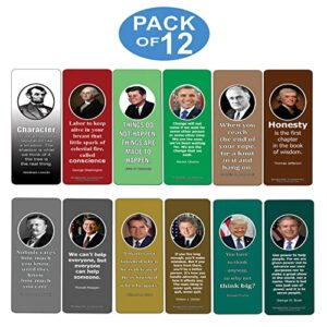 Creanoso President Quotes Bookmarks (12-Pack) – Premium Designs Bulk Assorted Bookmarker Cards Pack – Awesome History School Lesson Learning Collection Set – Presidential Sayings Page Marker