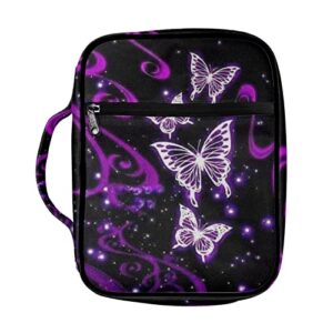 bigcarjob womens bible cover purple butterfly print portable bible cover carrier tote bags with bookmark bible holder girls bible cover carrier carrying organizer bag travel bible cover large size