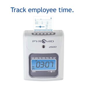 Pyramid Time Systems 2500K1 Bundle, Includes Model 2500 Auto Aligning and Top Loading Time Clock, 100 time Cards, Two Ink Ribbon cartridges, one 10 Slot time Card Rack and Two Security Keys