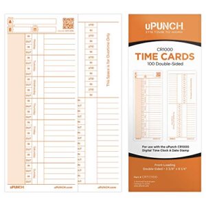 100 upunch time cards for cr1000 digital time clock & date stamp