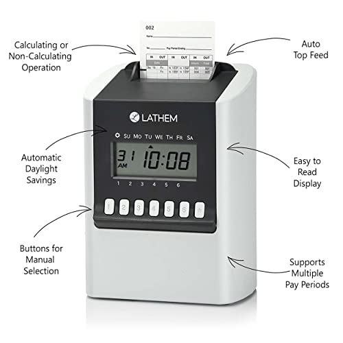 Lathem 700E Calculating Electronic Time Clock, Requires Lathem E17 Time Cards (Sold Separately) (700E) Gray 6.9" x 5.2" x 9.6"