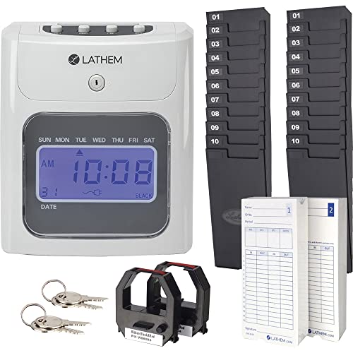 Lathem 400E Top Feed Electronic Time Clock Kit - Card Punch/Stamp - Month, Date, Week, Time, Bi-weekly, Semi-monthly, Mo