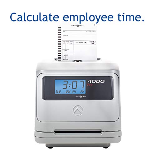 Pyramid Time Systems 4000PROK Auto Totaling Time Clock Bundle,125 Time Cards, 1 Extra Ribbon, 1 Time Card Rack, 2 Keys, Handles up to 50 Employees, Made in The USA