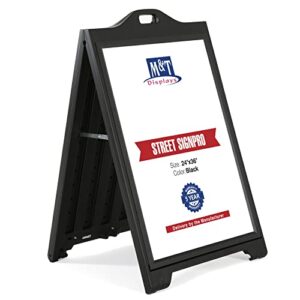 m&t displays street signpro with lens protective cover, 24×36 inch poster black double sided sandwich board folding a-frame sidewalk curb sign portable advertising display for restaurant cafe